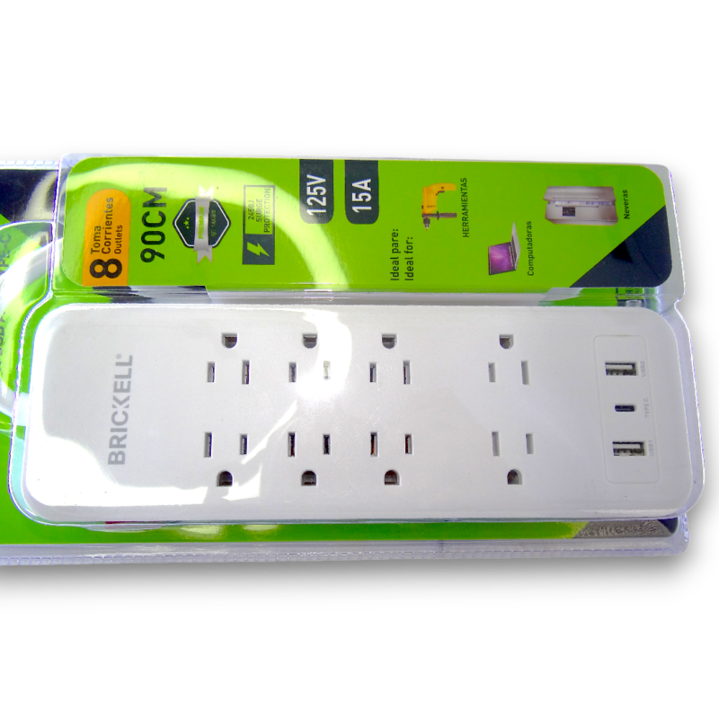 Multitoma De 8 Puestos + 2 Usb + 1 Tipo C Brickell Bk-2861