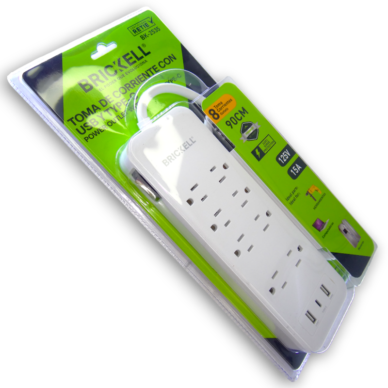 Multitoma De 8 Puestos + 2 Usb + 1 Tipo C Brickell Bk-2861 - Image 3