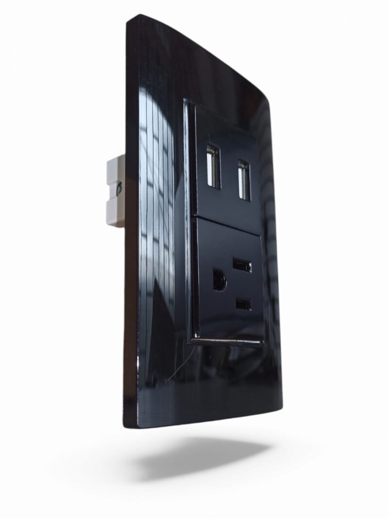 Tomacorriente Con Usb Negra Brillante Uduke De Lujo - Image 2