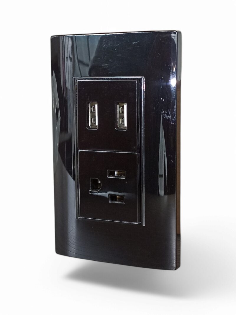 Tomacorriente Con Usb Negra Brillante Uduke De Lujo