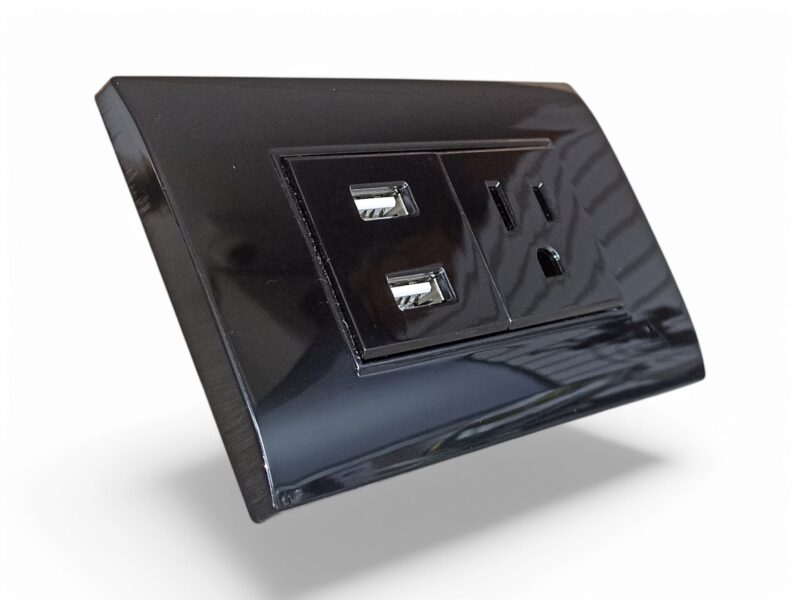 Tomacorriente Con Usb Negra Brillante Uduke De Lujo - Image 3