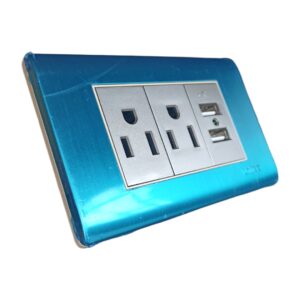 Tomacorriente Doble + 2 Usb Metalica Con Polo A Tierra - Image 3