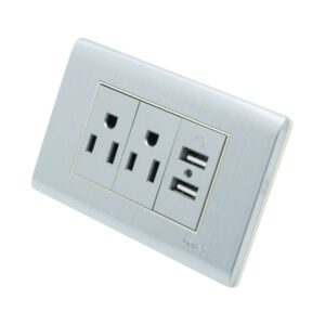 Tomacorriente Doble + 2 Usb Metalica Con Polo A Tierra - Image 4