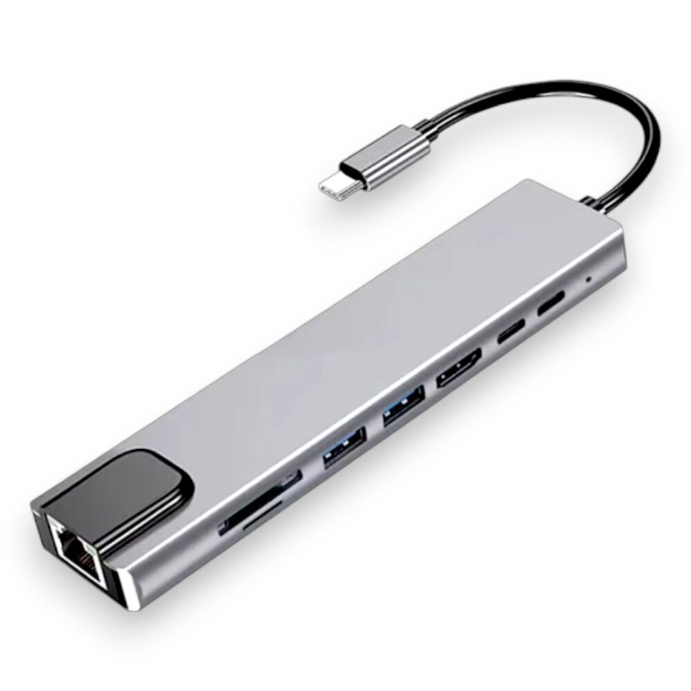 Adaptador Hub 8 En 1 Tipo C, Ethernet, Hdmi, Usb, Sd, Td