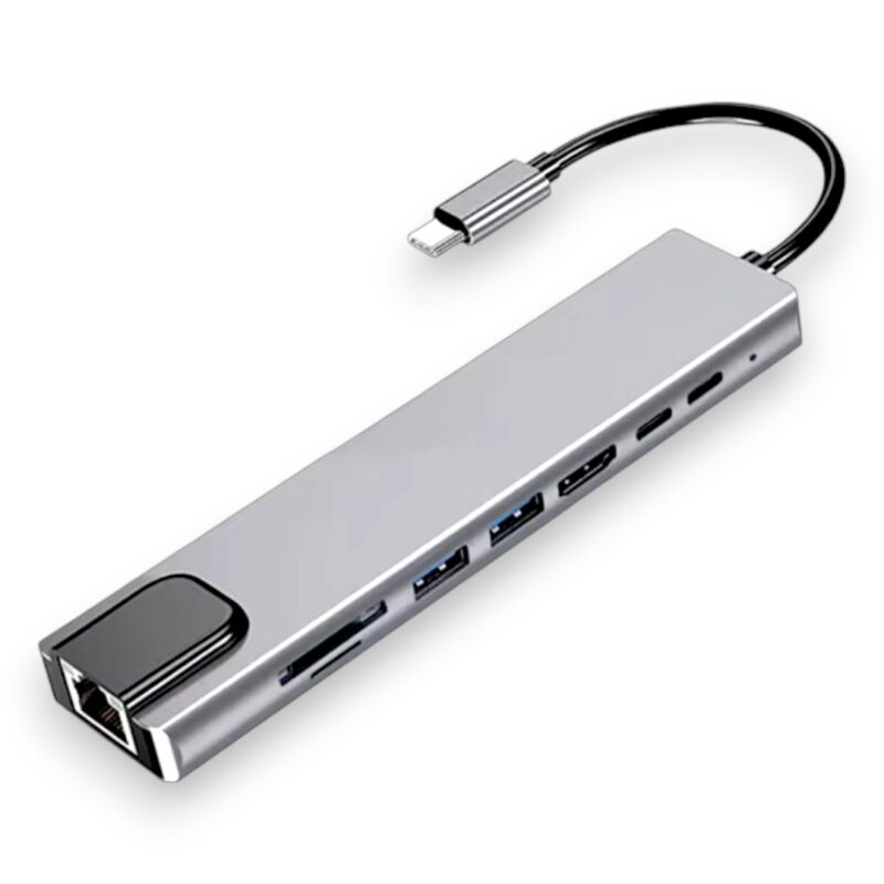 Adaptador Hub 8 En 1 Tipo C, Ethernet, Hdmi, Usb, Sd, Td