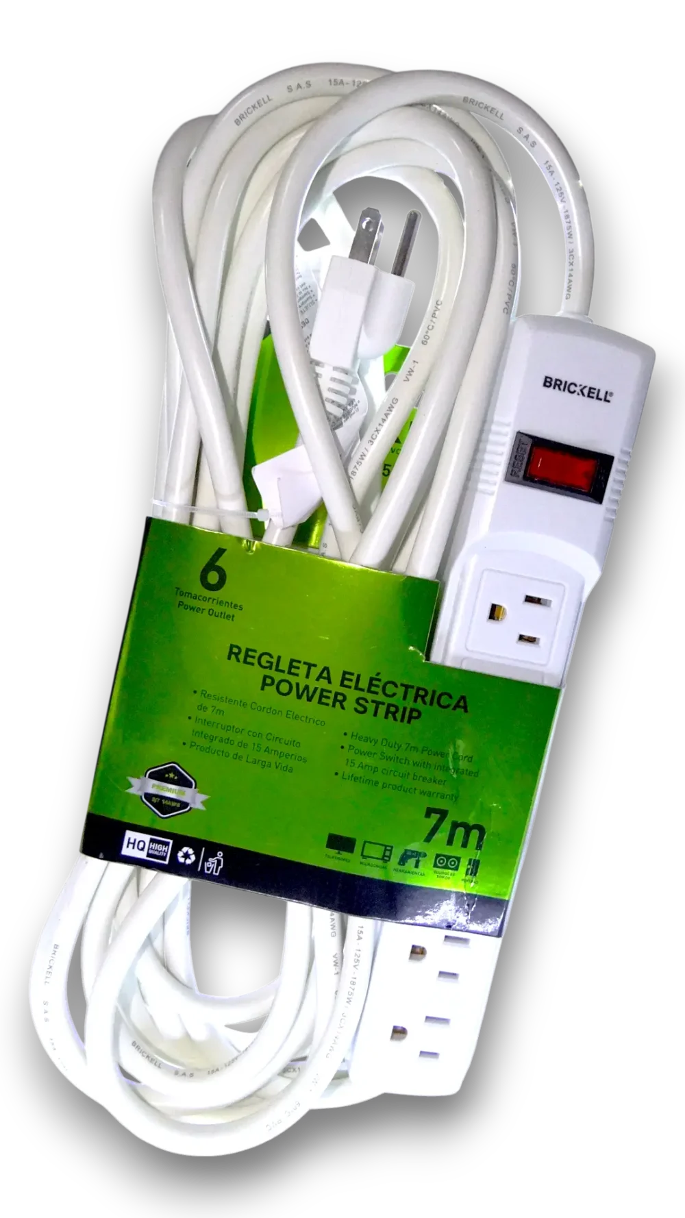 Multitoma De 6 Puestos Con Extension De 7 Mts Brickell 15ah