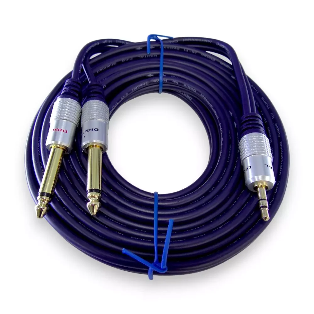 Cable Plug 3.5 Estéreo A 2 Plug 1/4 De 5.5 Mts Digital